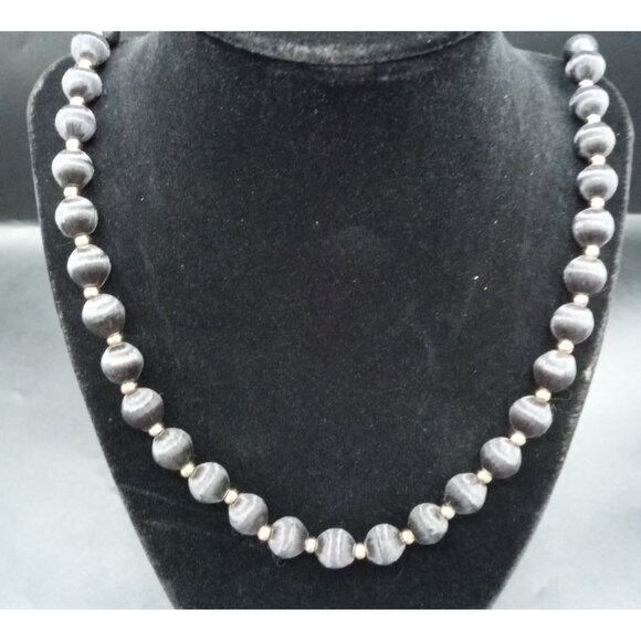 Gray Satin Silk Thread Beaded Necklace Vintage 1980s Korea 29 In Fashion Jewelry - Picture 9 of 14